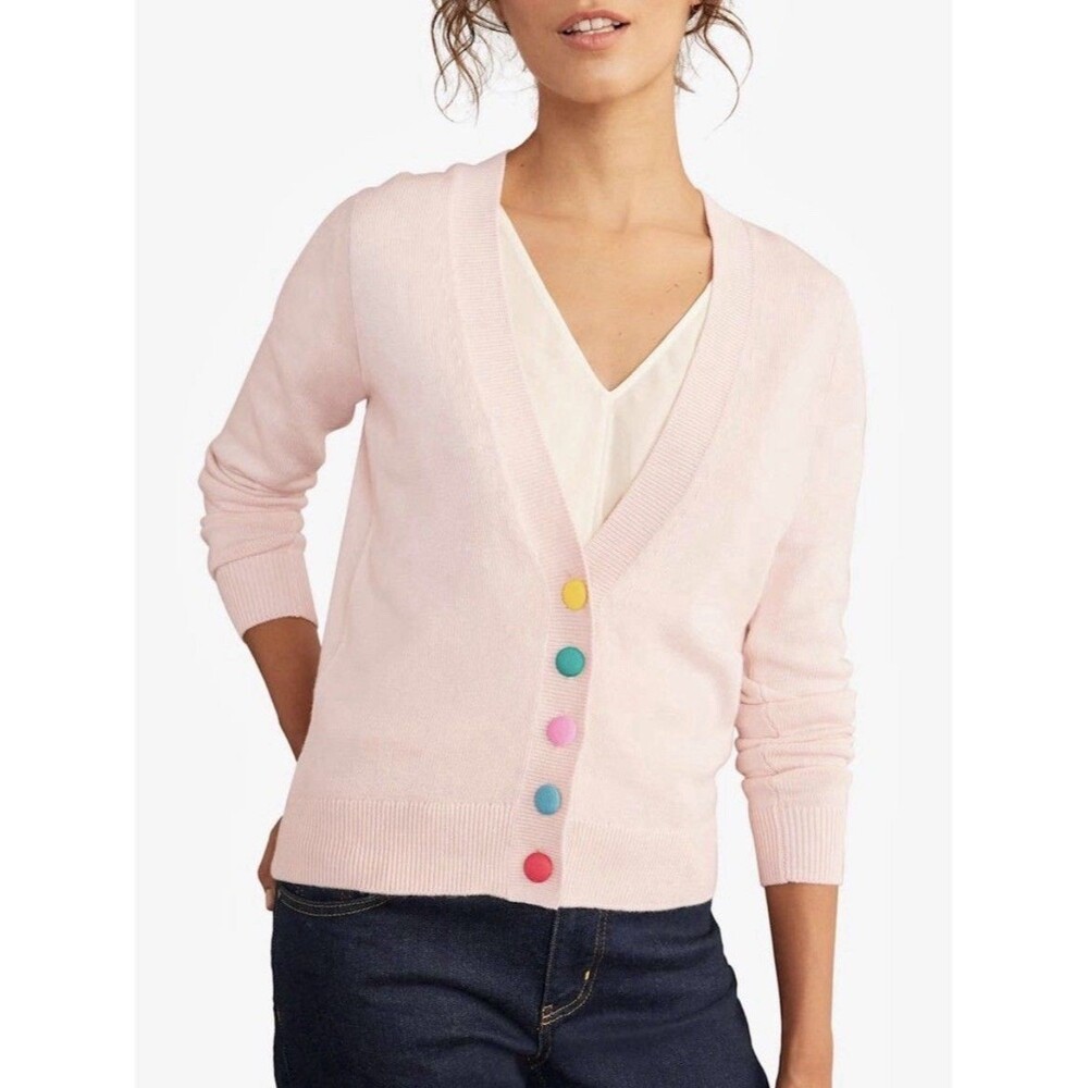 Boden Women's Allendale Button Cardigan Sweater Size 10 Pink Cotton Wool Preppy